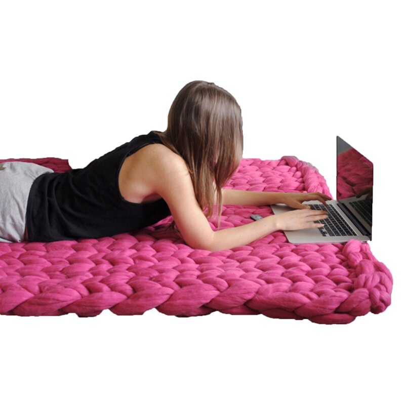 6cm Grob Wolle Teppich Hand-gewebte Decken Dacron Gestrickte Decken Wolle Decken für Bett Sofa wickeln Decke Decke: Rose