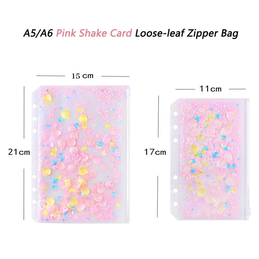 5Pcs Cute Folder Binder Pouch School Student Girls Sequins 6 Holes Refill Organiser for Binder Planner Diary Notebook File