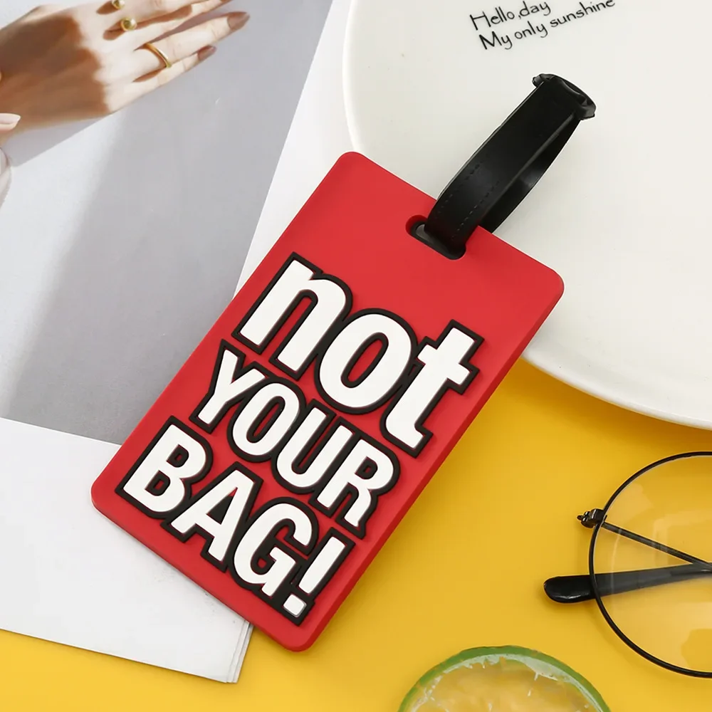 Modischer, niedlicher, kreativer Buchstabe, nicht Ihre Tasche, Reisezubehör, Gepäckanhänger, Koffer, Karikatur-Stil, Silikon, tragbares Reiseetikett: Rosa