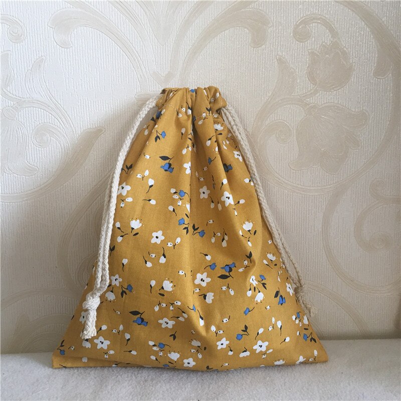 YILE Cotton Twill Drawstring Travel Organizer Bag Party Bag Print Mini Flower Yellow 8705C