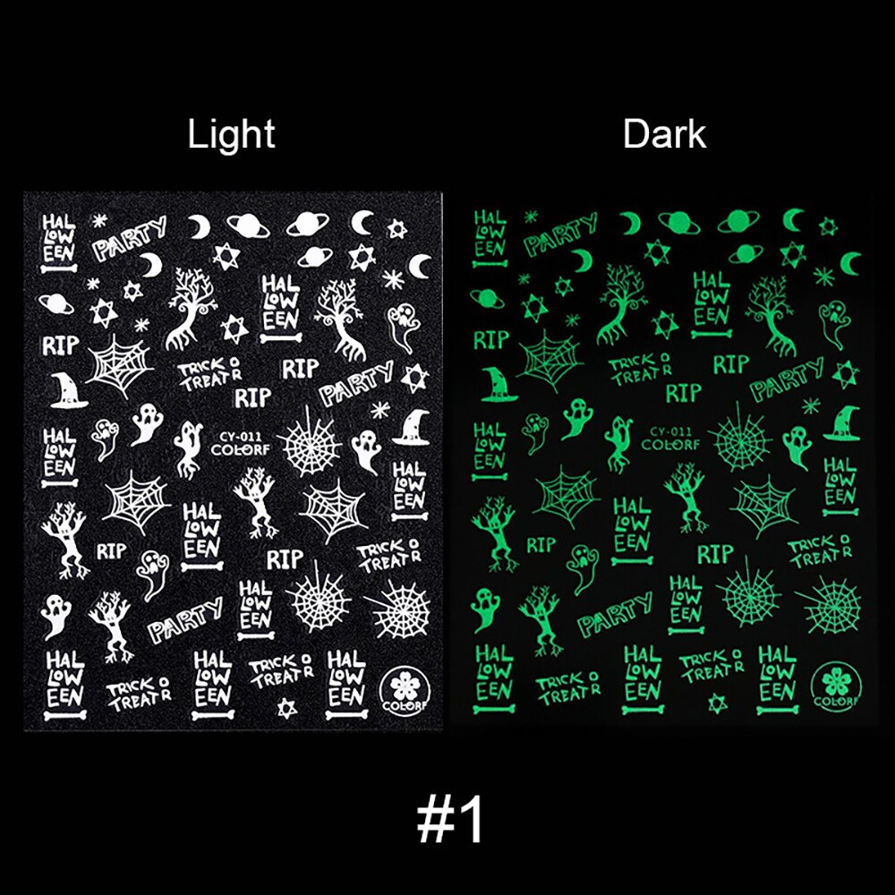 1 Vel Halloween Lichtgevende Diy Nail Stickers Glow In The Dark Water Transfer Manicure Decals Nail Art Decoratie: 1