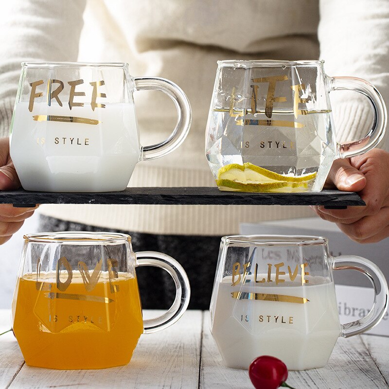 Copa de mampostería, taza de diamante, vaso de vidrio de Borón alto ins, taza de zumo de viento, tazas de cristal, taza de café, vaso de de Navidad