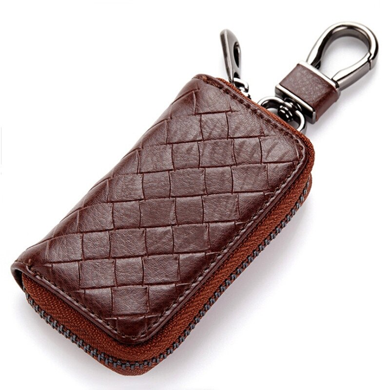 PU Leather Keychain Men/Women Key Holder Organizer Pouch Split Car Key Bag Wallet Housekeeper Key Case Mini Card Bag: coffee