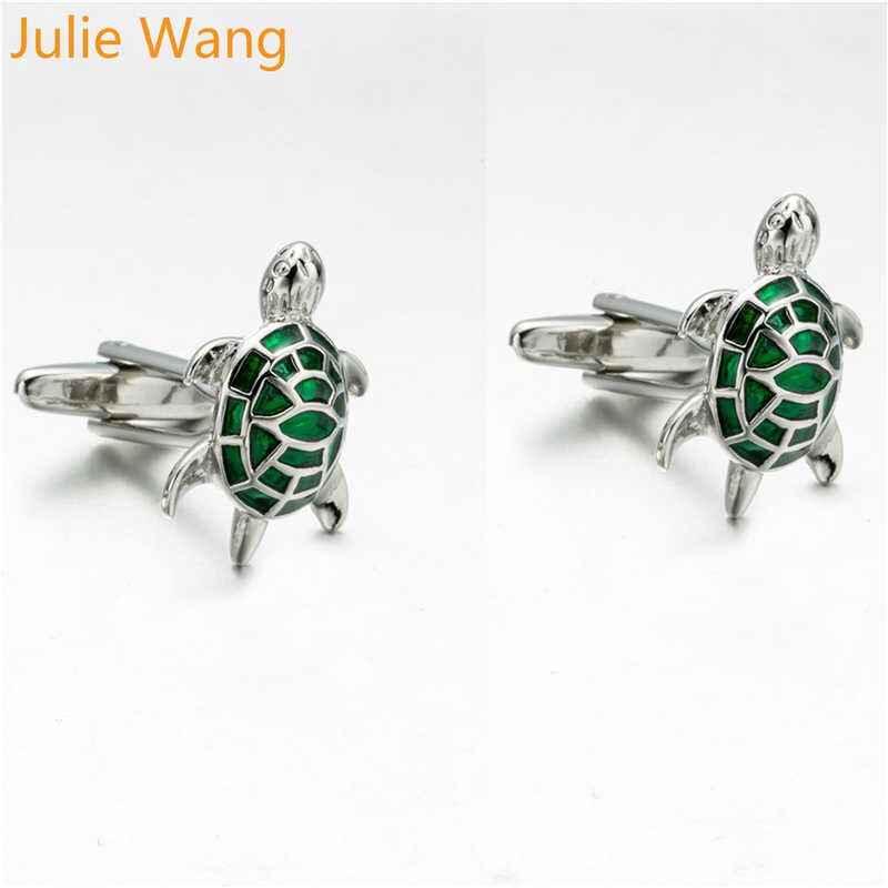 Julie Wang 1 Par Tartaruga de Bronze Abotoaduras Para homens Francês Camiseta Manga Prego Botões de Punho de Alta Qualidade Verde de Negócios presente
