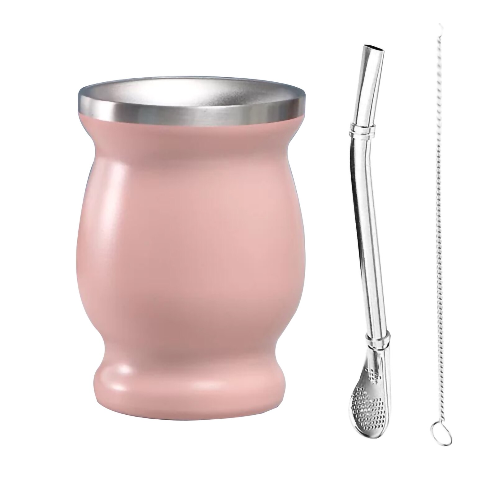 Unisex Yerba Mate Teacups 8oz Solid Color Stainless Steel Insulation Cup with Straw Brush for Household Office: Pink
