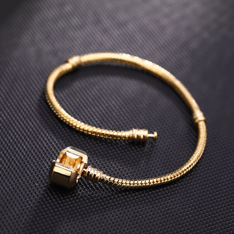 Yanhui kvinder rose guld farve slange kæde armbånd passer originale perler charme diy armbånd armbånd sølv 925 smykker sieraden