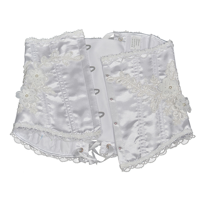 Sexy Satin Steel Boned Lace up Lolita Underbust Corset White Waist Cincher Lingerie Bustier Lingerie