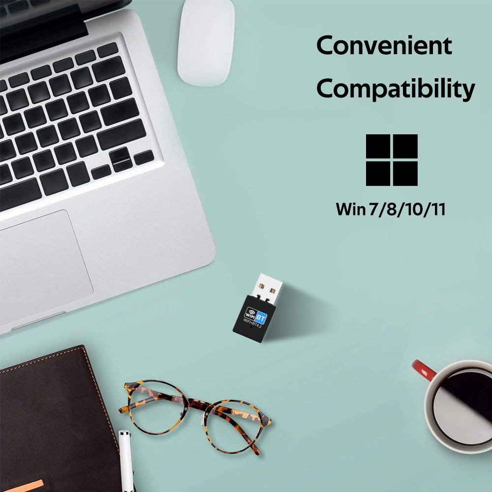 150m Mini USB WiFi Adapter 2.4G Bluetooth4.2 Przenośna bezprzewodowa karta sieciowa do laptopa PC Windows 10/11 Bezpłatny sterownik