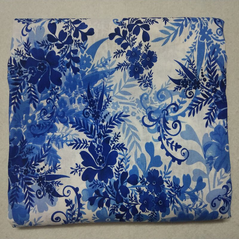 50x105cm Traditional Blue & White Flower Leaf Printed Cotton Fabric Floral Fabric Patchwork for Cloth Dress Party Home Decoratio