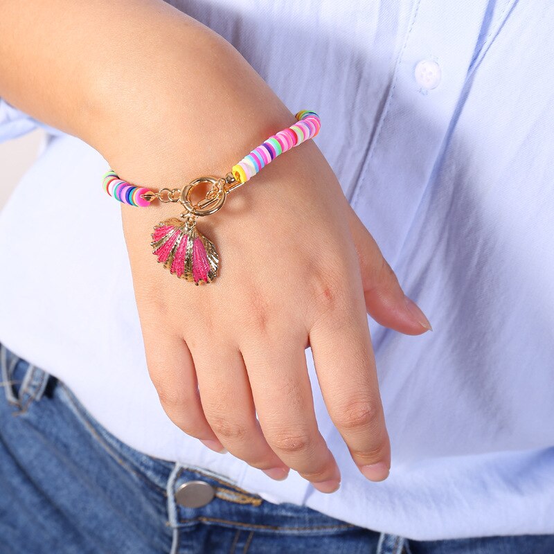 18cm Bohemia Colorful Shell Bracelet for Women Clay Bracelet Alloy OT Buckle Summer Beach Jewelry