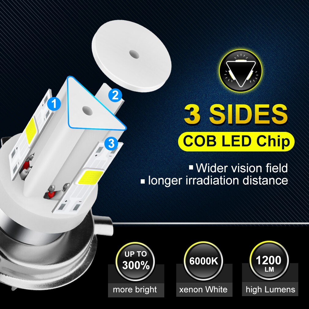 1200LM 3 Kanten Keramische BA20D Led H6 P15D HS1 H4 Led Motorfiets Koplamp Lampen Cob Chips Motorbike Hi/Lo ver Licht Moto Koplamp