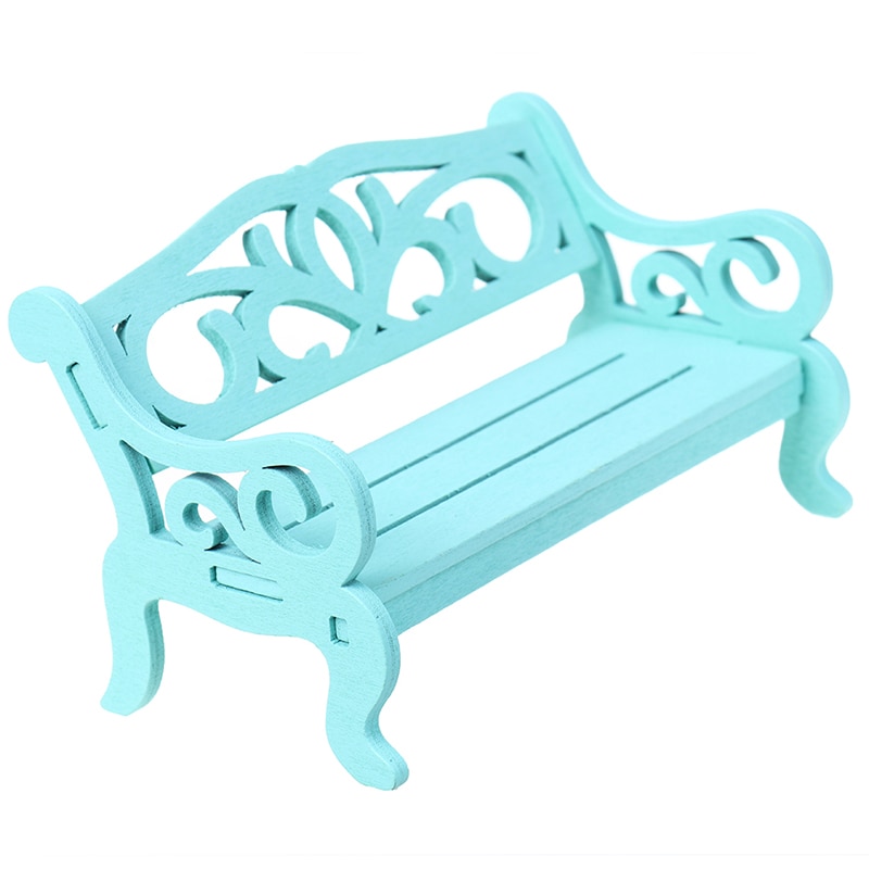 Wooden Miniature Park Chair Garden Crafts Figurines White Park Benches Chair Mini Landscape Ornament Doll Furniture