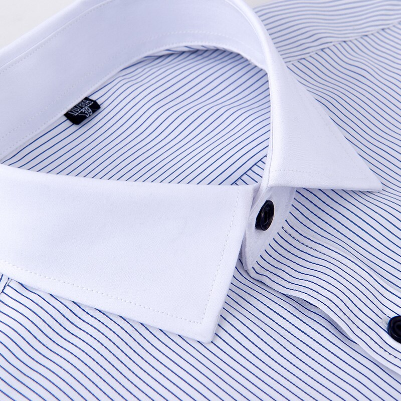 Mens Contrast Collar and Cuff Shirts Long Sleeve Striped Business Formal Shirts Men Dress Shirt Slim Fit White Collar