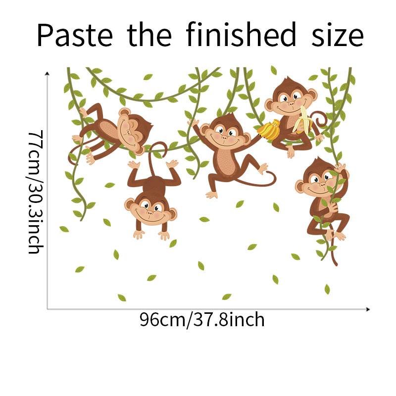 Cartoon 5 Apen Spelen Op De Groene Takken Bladeren Wijnstok Muurstickers Kinderkamer Decoratieve Stickers Kwekerij Muurstickers Decor: Default Title