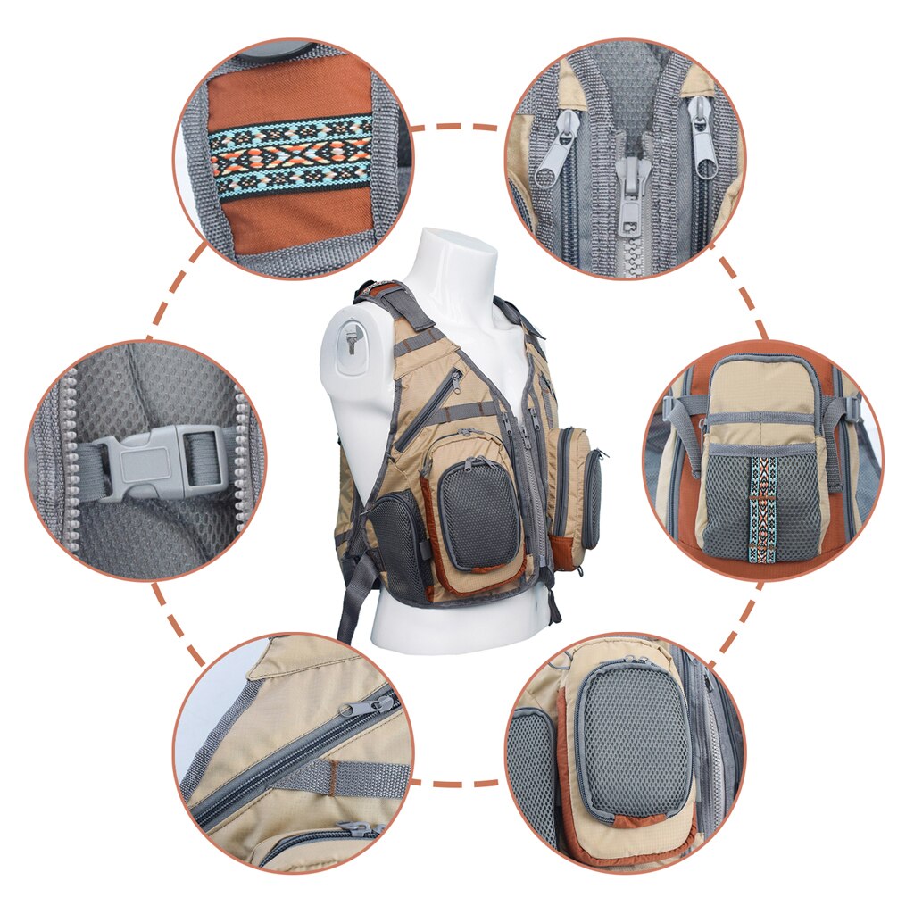 Gilet de pêche à la mouche, sac à dos léger et universel pour l'extérieur avec plusieurs poches