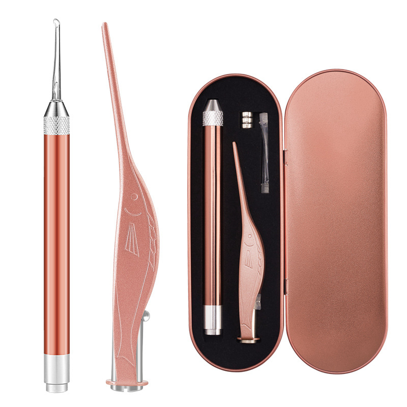 Rvs Oor Wax Cleaner Led Earpick Remover Oor Pick Lepel Pincet Tk-Ing: Goud