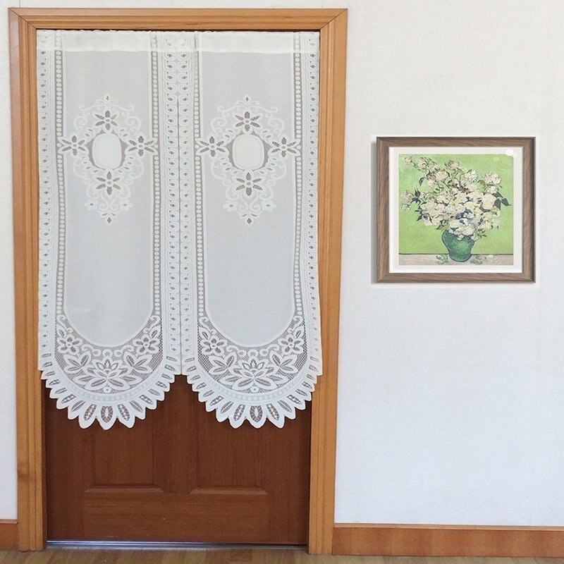 Spetsbroderi geomancy land rustik lycklig vardagsrumsdörr gardin köksgardiner 88*150cm/90*93cm