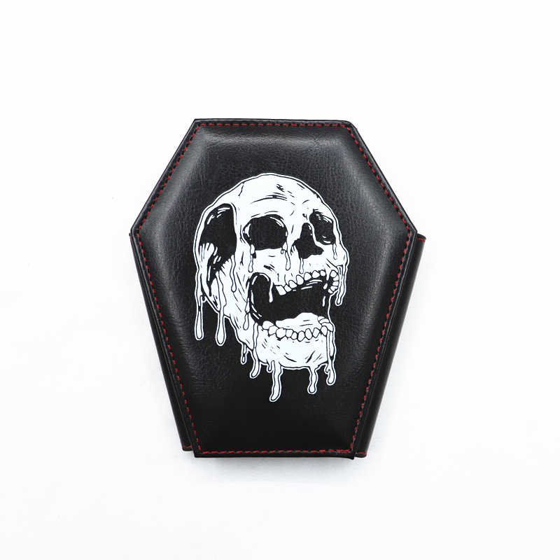 Dark Style Coffin Coin Purse Halloween Pattern Clutch Zipper Wallet PU Leather Trendy Purse: Gold