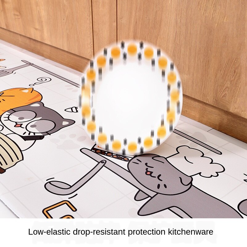 PU Leather Kitchen Floor Mat Oil-proof Long Kitchen Mat Home Environmental Protection Waterproof Anti-skid Fatigue Foot Mat