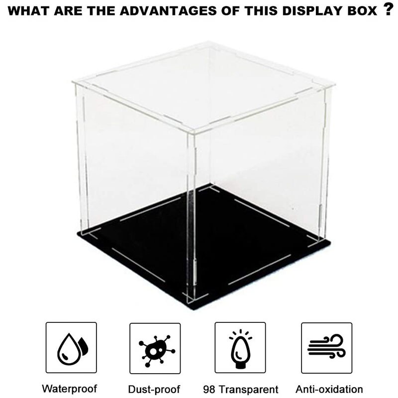 Clear Acrylic Display Case Model Display Cover Hand-Made Dust Box with Black Base for Toys Models Exhibits