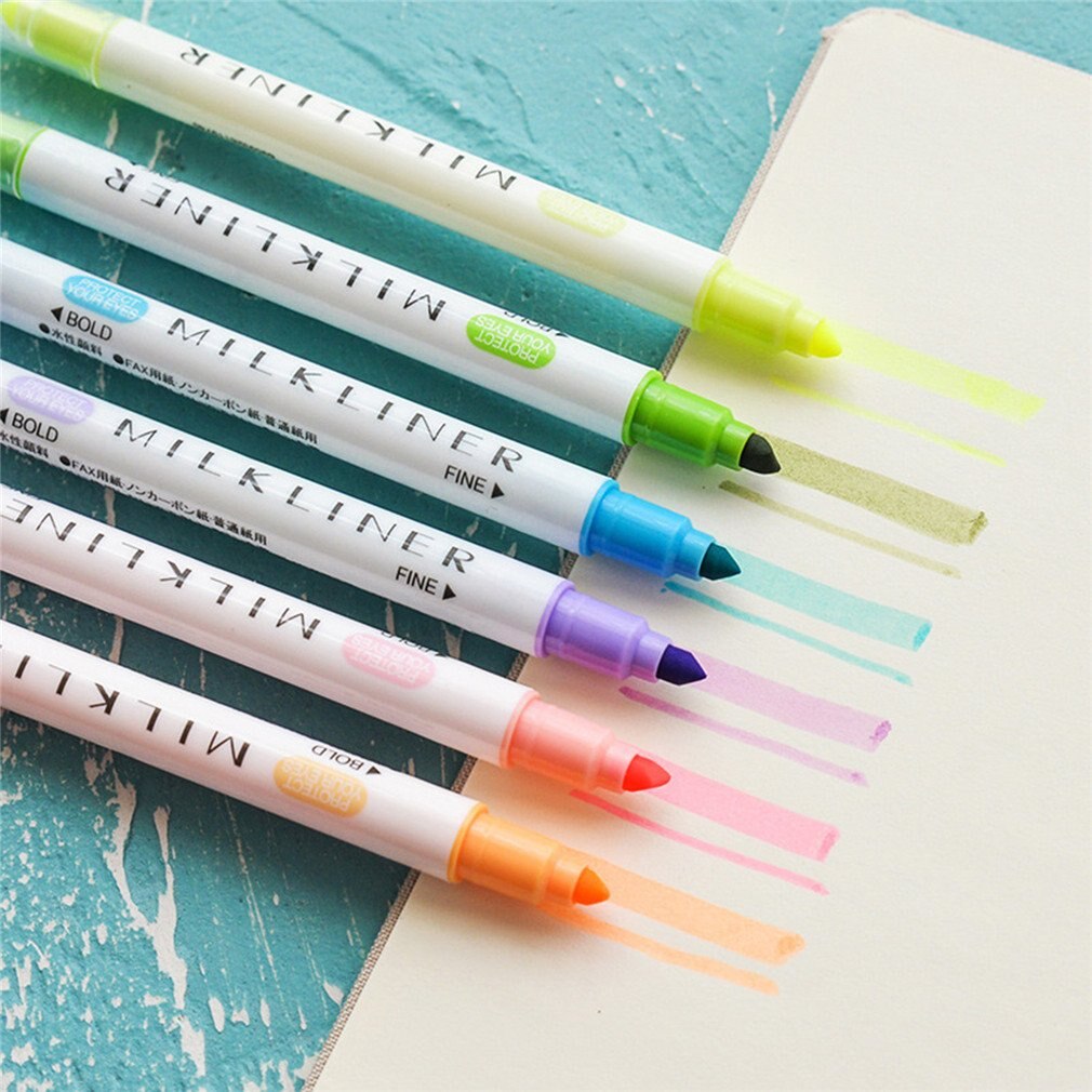 12Pcs/Set Mildliner Highlighter Pen Stationery Double Headed Fluorescent Marker Pen 12 Colors Mark Pen Cute Mildliner