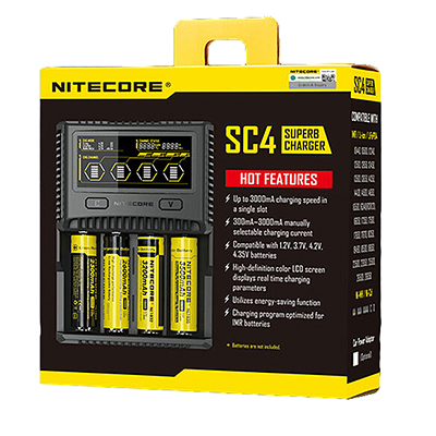 NITECORE SC4 Intelligent De Charge Plus Rapide Superbe Chargeur avec 4 Slots 6A Production Totale Compatible IMR 18650 14450 16340 AA Batterie: SC4 / UK
