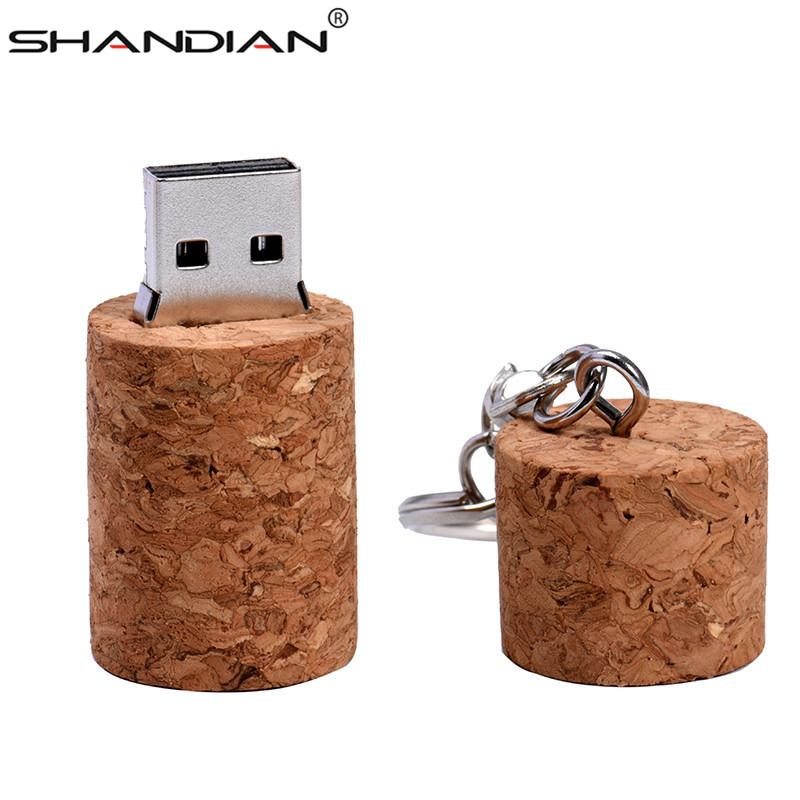 SHANDIAN Wooden cork USB flash drive wood bottle plug pendrive 4GB 16GB 32GB 64gb memory stick with keychain