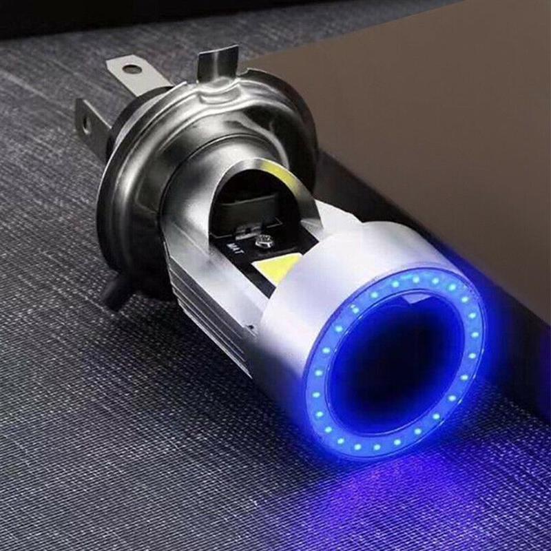 Blauw/Rood Angel Eye H4 Led Motorfiets Koplamp BA20D HS1 Scooter Motor Koplamp Gloeilamp Drl Accessoires 12-80V: Blauw