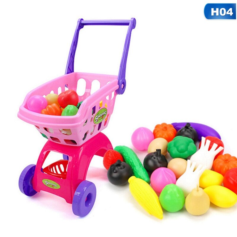 1 Set Kids Supermarkt Winkelen Boodschappen Kar Speelgoed Voor Meisjes Keuken Speelhuis Simulatie Vruchten Pretend Baby Speelgoed: H04
