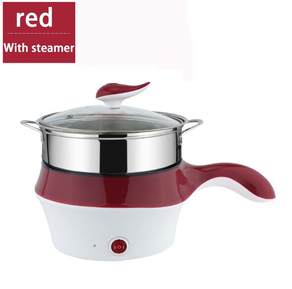 Sartén eléctrica multifuncional para cocinar arroz, máquina de Cocina eléctrica, antiadherente, para cocinar fideos, vaporizador, calentador de sopa: Rojo / 1.8L