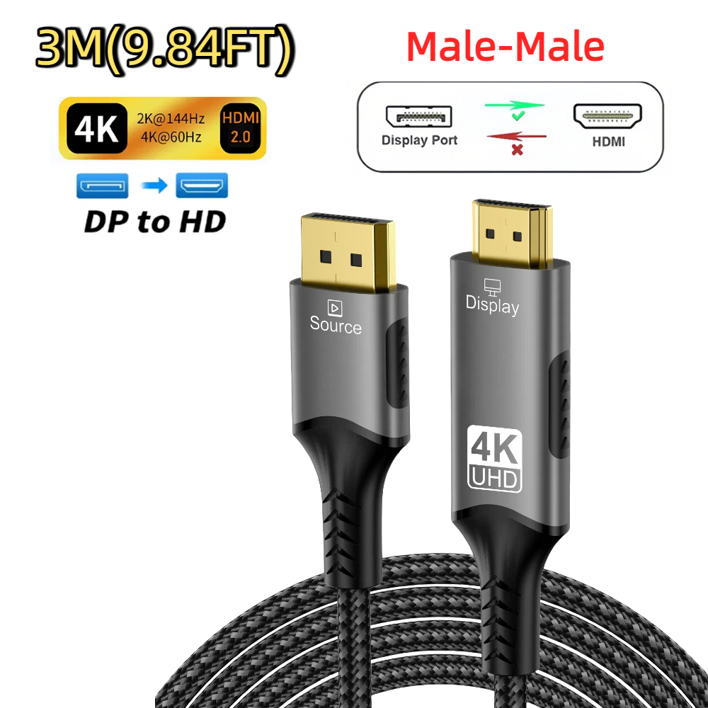 8K@60Hz DP1.4 to HDMI 2.1 Converter 4K@120Hz Ultra Speed 48Gbps Compatible Cable For Desktop Laptop PC TV Monitor Projector: Red