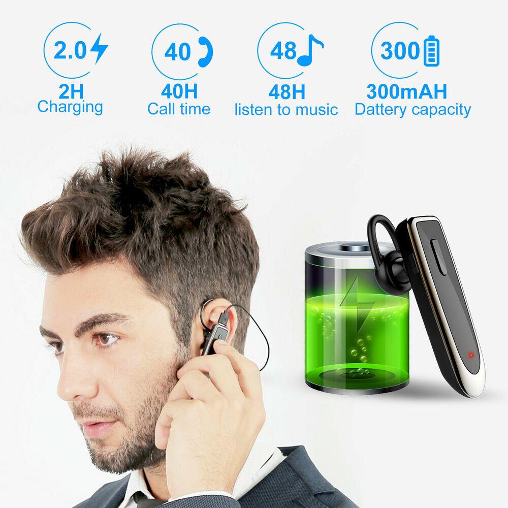 Bluetooth Earpiece Wireless V5.0 No Noise Driving Running Headset 24h Talk Time Earphone For Iphone Android Samsung Laptop