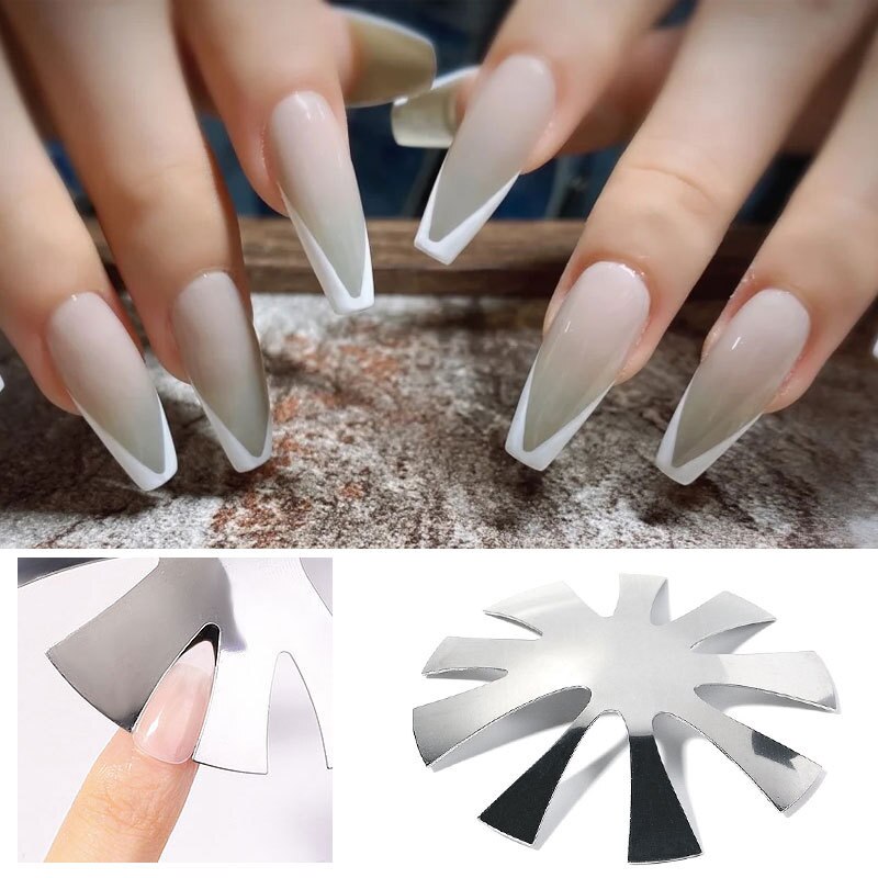 Pro 9 Sizes Easy French Smile Cut V Line almond shape Tips Manicure Edge Trimmer Nail Cutter Acrylic Pink White French Nails
