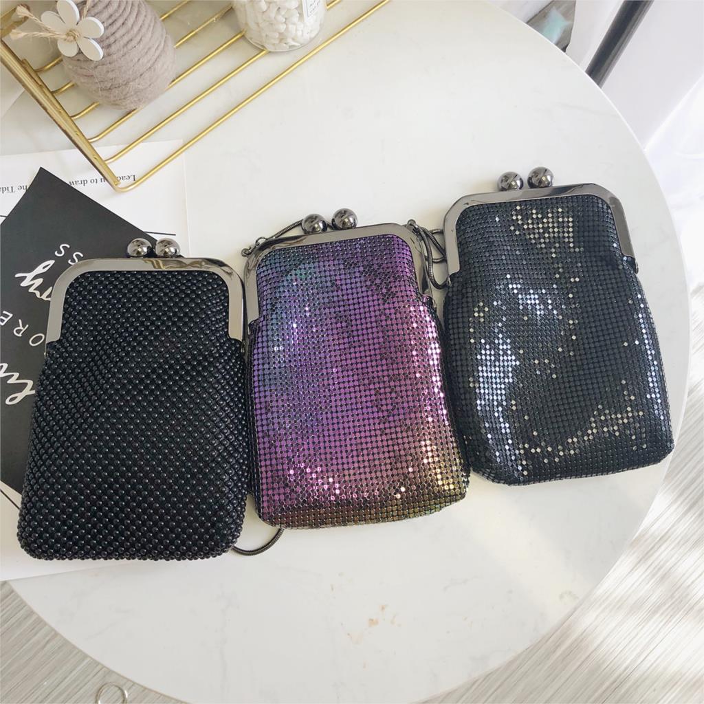 Vrouwen Avond Handtassen Clutch Portemonnees Metalen Mesh Kleine Crossbody Tas Mobiele Telefoon Portemonnee Portemonnee