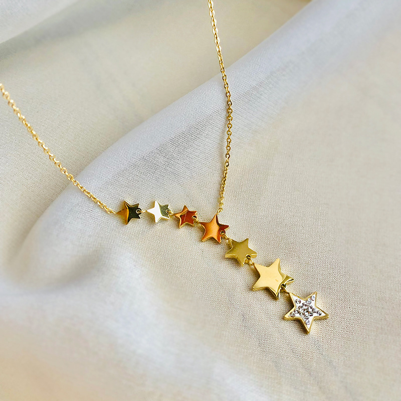 Colgante de acero inoxidable 316L para mujer, joyería fina con incrustaciones de circonita, varias borlas de estrella, cadena, Gargantilla, collares, colgantes