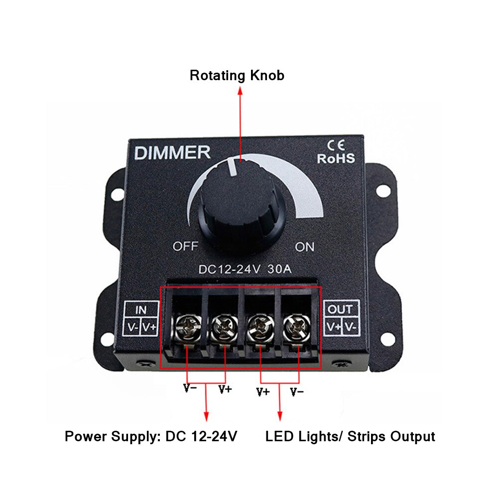 12-24V 30A LED Light Dimmer Stepless Dimming PWM D... – Vicedeal