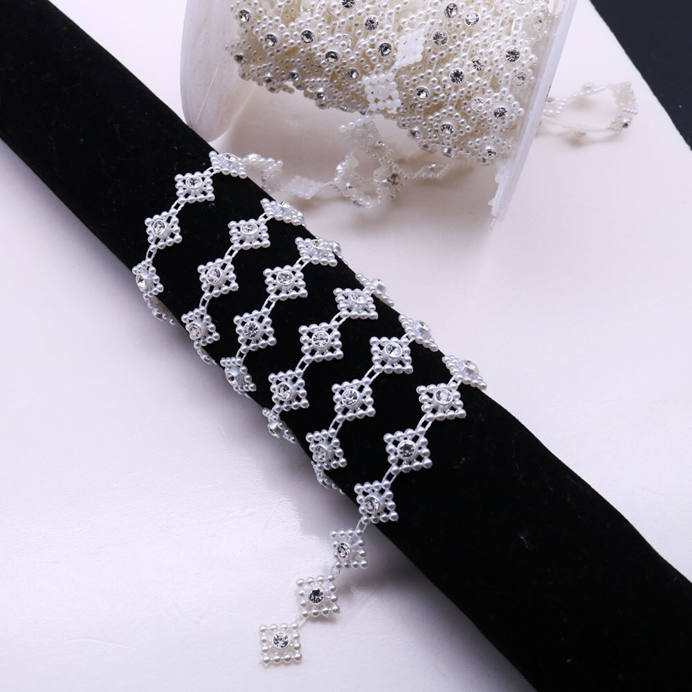 9mm brede witte 1YD Parel bloem strass ketting trim kleding applique naaien diy SZ015: Default Title