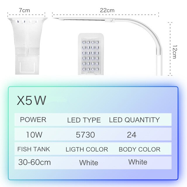 Super Slim Led Aquarium Licht Verlichting Planten Groeien Licht 5W/10W/15W Aquatic Plant Verlichting waterdicht Clip-On Lamp Voor Fish Tank: X5w white light