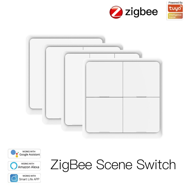 Tuya ZigBee 4 Gang Wireless Switch 12 Scene Push Button Controller Battery Powered Automation Scenario For Tuya Devices