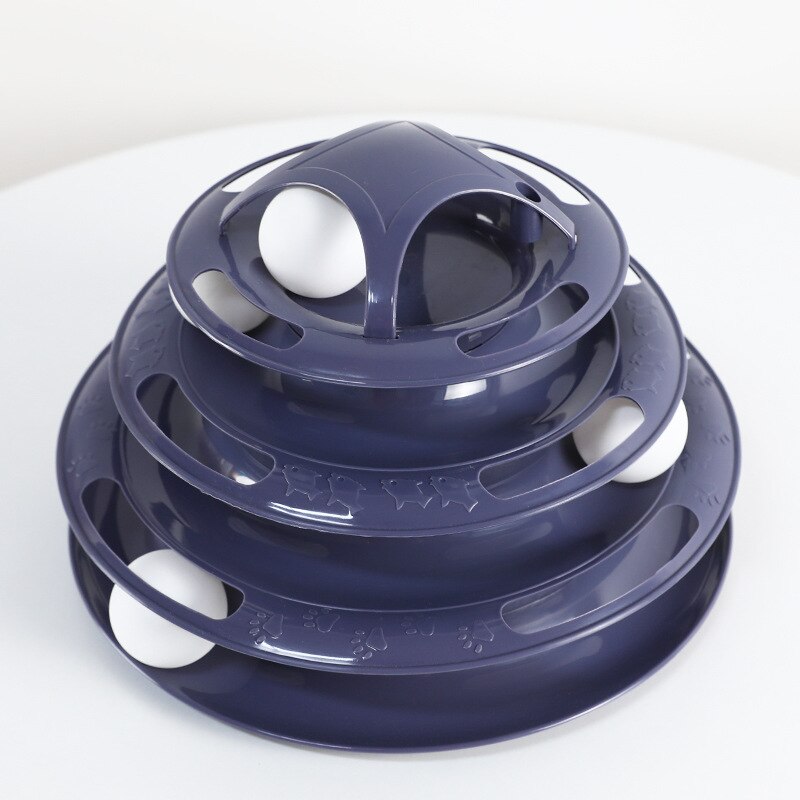 4 Levels Pet Cat Toy Training Amusement Plate Kitten Interacitve Tower Tracks Disc Cat Intelligence Amusement Triple Disc tumble: Dark Blue