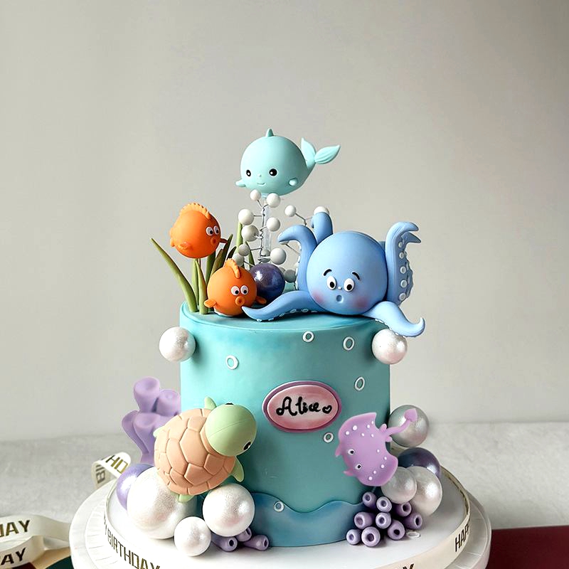 Décoration de gâteau en forme de poisson océan, poulpe, tortue, baleines, Animal de mer, décor de fête d'anniversaire, pour enfant, décoration de gâteau pour réception pour bébé