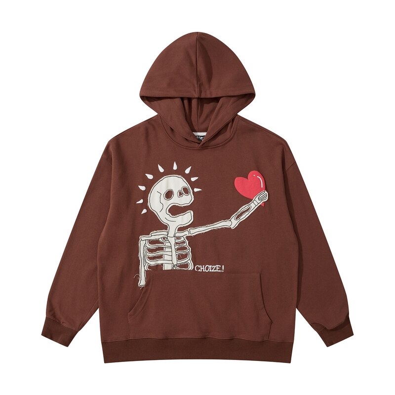 Pull gothique à capuche en coton pour homme et femme, pull style streetwear européen et américain, rétro, à la , automne: Marron / L