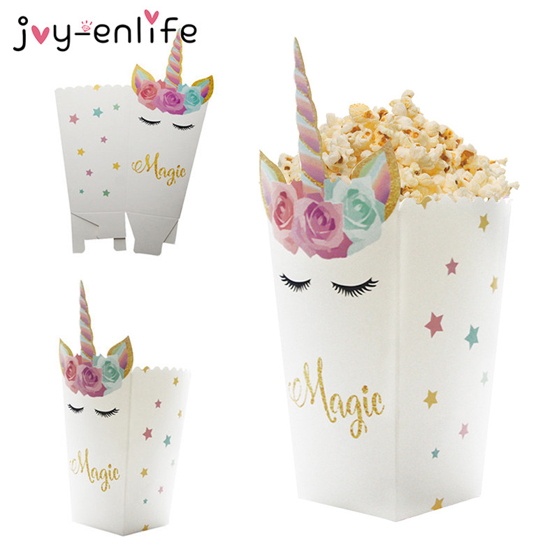 6 st unicorn party popcorn lådor diy födelsedagsfest dekor unicorn tema party popcorn väskor baby shower barn favoriter
