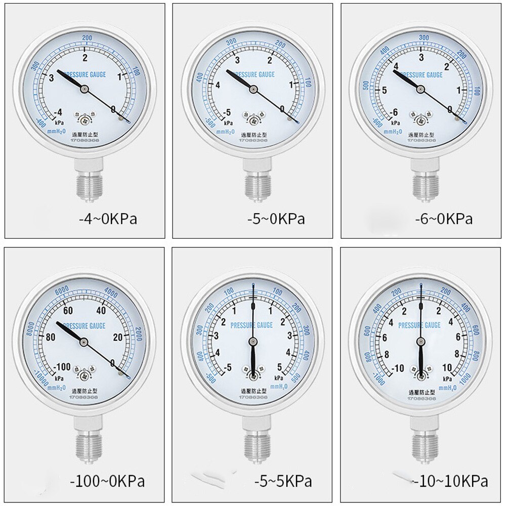 YE75 thread 3/8 Vacuum stainless steel pressure gauge -100kpa-0kpa-100kpa diaphragm gauge gas gauge kPa gauge