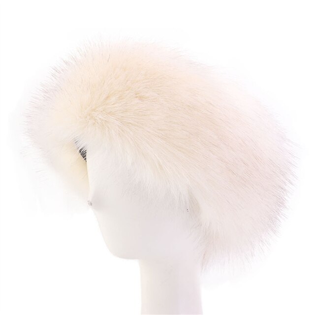 Women Ski Headband Hat Fluffy Winter Warm Ear Flap Faux Fur Cap Fluffy Warm Flap Cap Ear Headband Russian Style: Beige