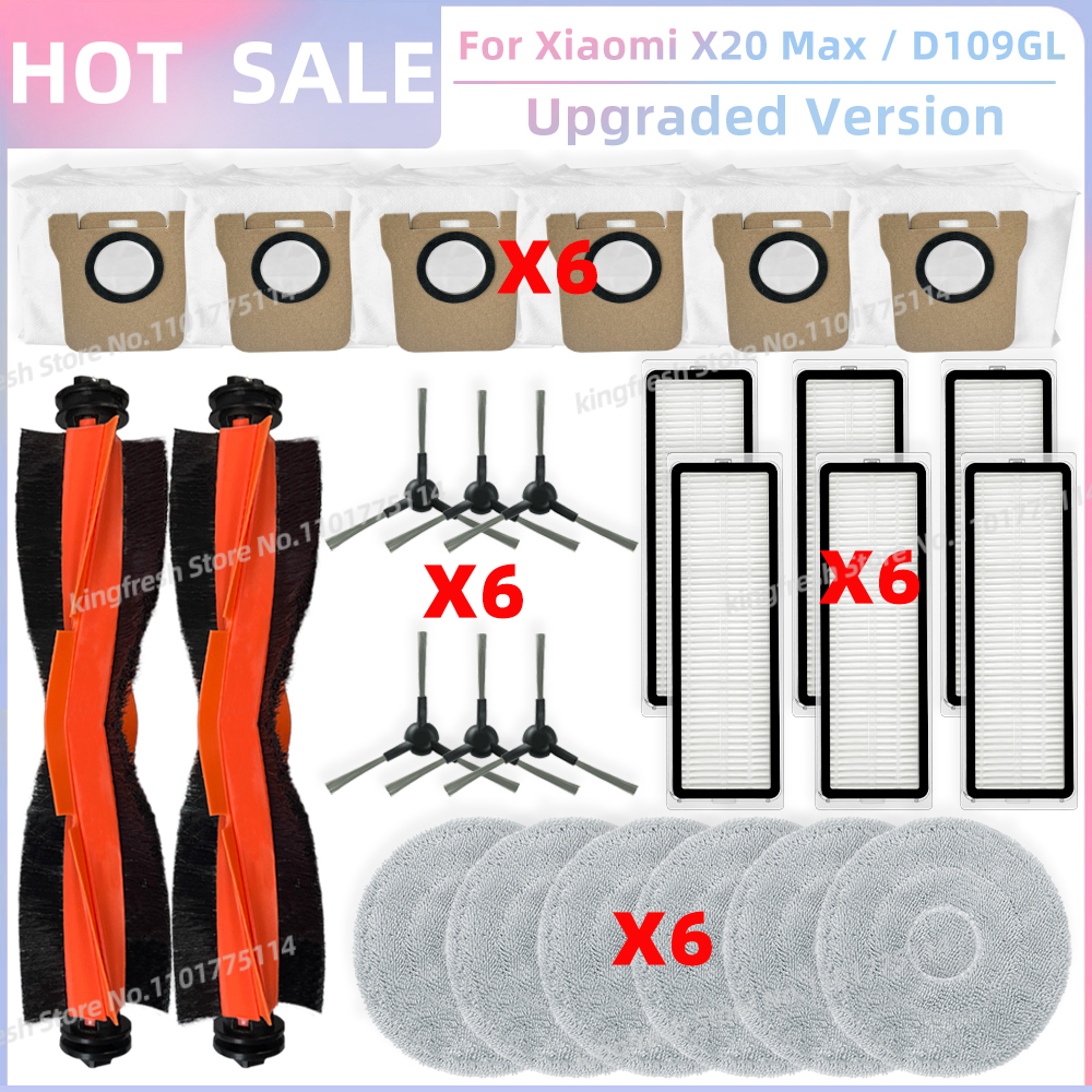 Compatível com ( Xiaomi Robot Vacuum X20 Max / D109GL, Xiaomi Robot Vacuum X20 Pro / D102GL ) Peças Rolo Principal Escova Lateral Filtro Hepa Pano de Esfregão Saco de Poeira Acessórios: Cáqui escuro