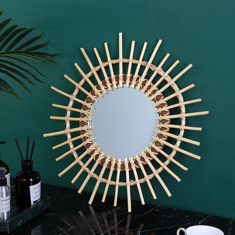 Miroir mural en rotin et osier, pour la maison, pour la salle de bain, pour la maison, pour un gain de place, décoration artistique innovante