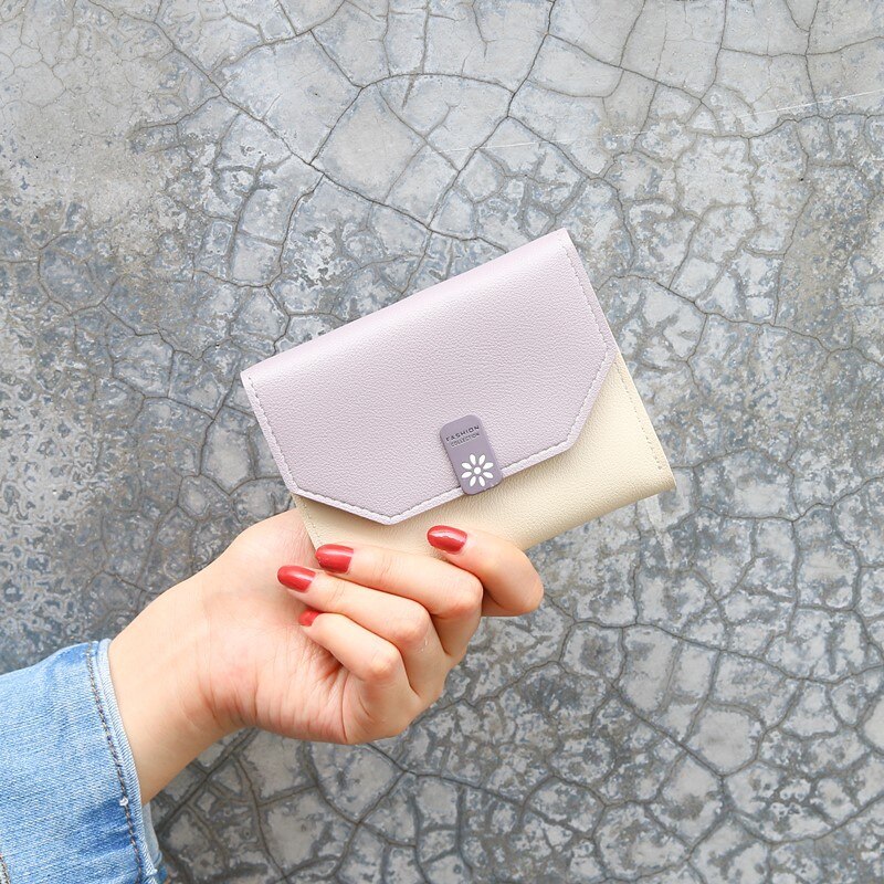 Women Short Wallets PU Leather Female Purses Card Holder Wallet Woman Small Zipper Wallet With Coin Purse: Lavender