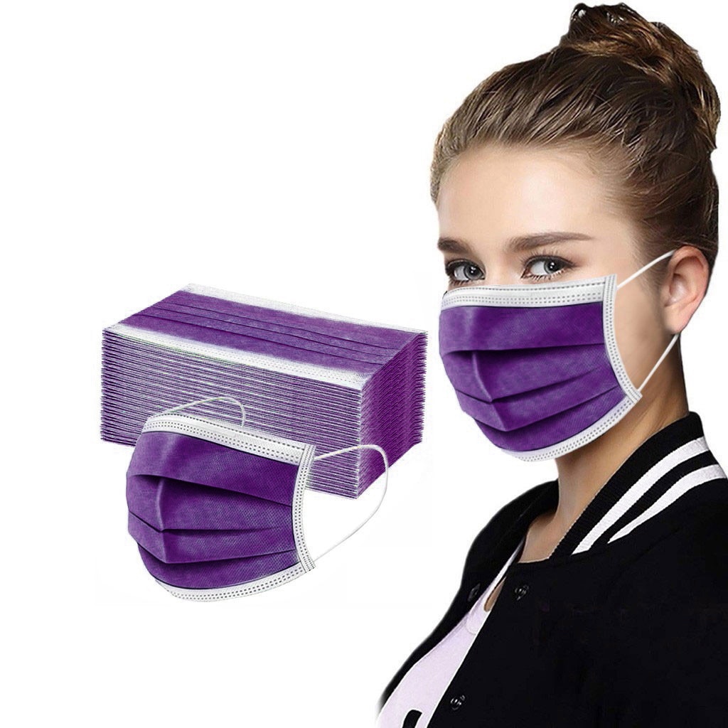 100PC Purple Disposable Face Mask 3 Layers Ear Loop Non-woven Mouth Mask Protective Masks Mascarillas Mondmasker Mondkapjes