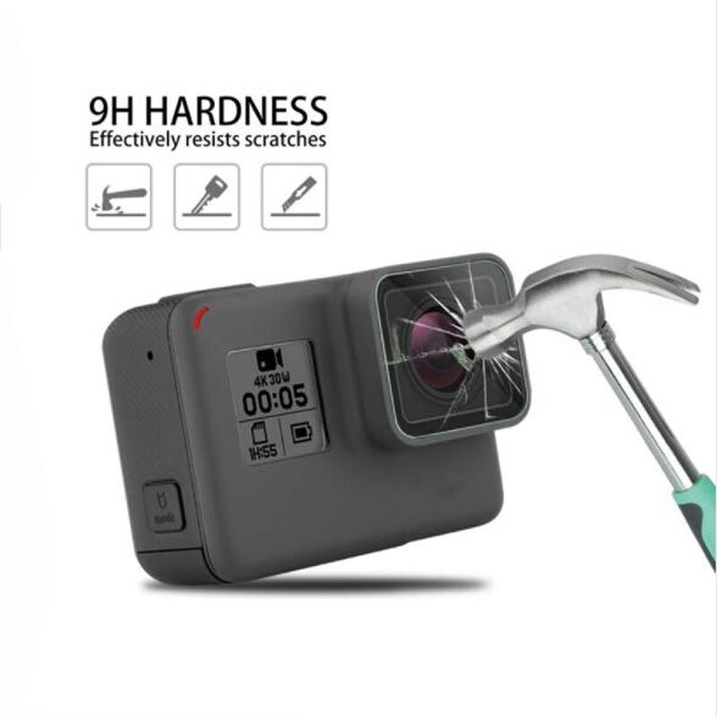 Herdet glass beskyttelsesdeksel til gopro gå pro helt 5 helt 6 helt 7 helt 5/6/7 svart kameraobjektiv lcd skjermbeskyttelsesfilm